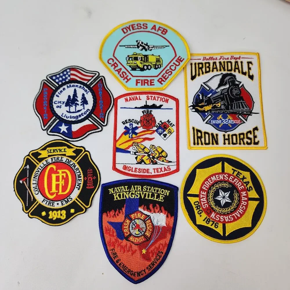 Lot of 7 Fire Dept Patches Texas Ingleside Kingsville Dyess Livingston Urbanvle
